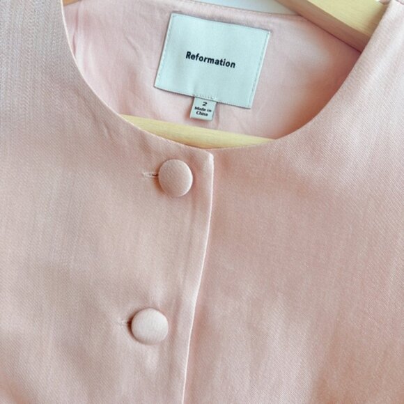 NEW Reformation Mika Two Piece Skirt Set Bubblegum Pink Sheen | US 2 UK 6 - Picture 9 of 15